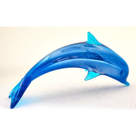 BLUE GLASS JUMPING DOLPHIN-Turquoise Blues-Table Decor-Ocean-Beach Decor - Picture 6 of 11